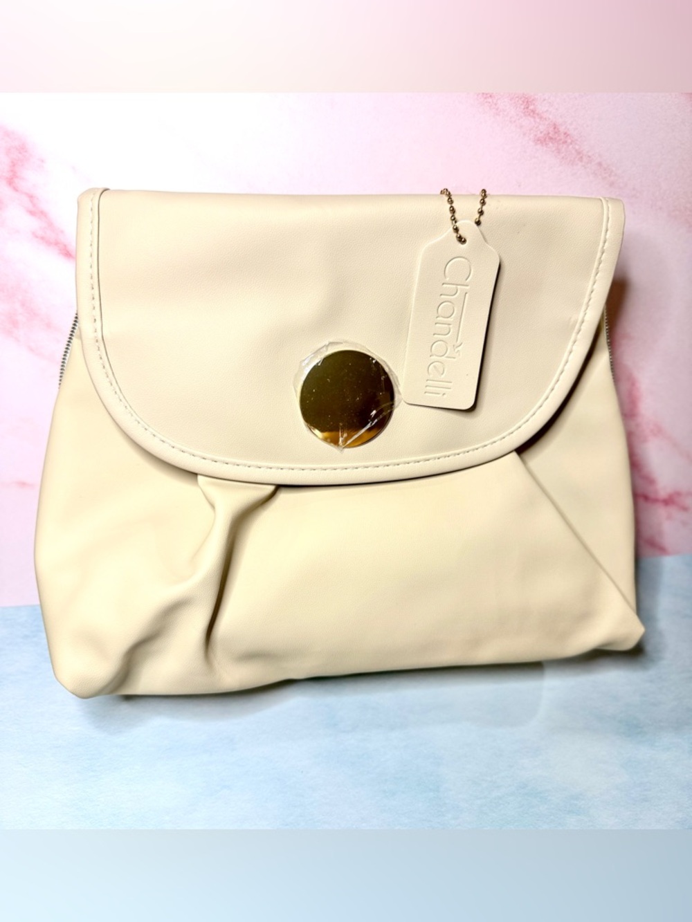 Cream Soft Faux-Leather Make-Up Travel Cosmetic Bag NWT Gift
